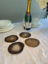 Load image into Gallery viewer, Set of 4 Natural polished Agate Slice drink coasters with Silver Electroplating around the edges 07