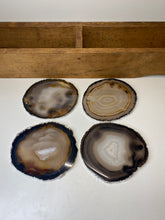 Load image into Gallery viewer, Set of 4 Natural polished Agate Slice drink coasters with Silver Electroplating around the edges 07