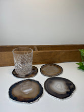 Load image into Gallery viewer, Set of 4 Natural polished Agate Slice drink coasters with Silver Electroplating around the edges 07