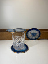 Load image into Gallery viewer, Set of 4 blue polished Agate Slice drink coasters with Gold Electroplating around the edges 03