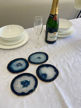 Load image into Gallery viewer, Set of 4 blue polished Agate Slice drink coasters with Gold Electroplating around the edges 03