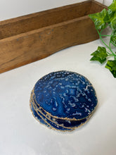 Load image into Gallery viewer, Set of 4 blue polished Agate Slice drink coasters with Gold Electroplating around the edges 05