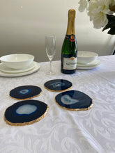 Load image into Gallery viewer, Set of 4 blue polished Agate Slice drink coasters with Gold Electroplating around the edges