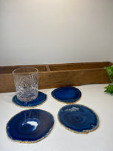 Load image into Gallery viewer, Set of 4 blue polished Agate Slice drink coasters with Gold Electroplating around the edges 10