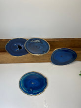 Load image into Gallery viewer, Set of 4 blue polished Agate Slice drink coasters with Gold Electroplating around the edges 10