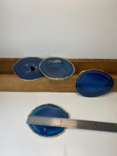 Load image into Gallery viewer, Set of 4 blue polished Agate Slice drink coasters with Gold Electroplating around the edges 10