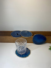 Load image into Gallery viewer, Set of 4 blue polished Agate Slice drink coasters with Gold Electroplating around the edges 10