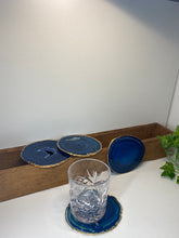 Load image into Gallery viewer, Set of 4 blue polished Agate Slice drink coasters with Gold Electroplating around the edges 10