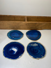 Load image into Gallery viewer, Set of 4 blue polished Agate Slice drink coasters with Gold Electroplating around the edges 10
