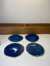 Load image into Gallery viewer, Set of 4 blue polished Agate Slice drink coasters with Gold Electroplating around the edges 10
