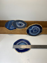 Load image into Gallery viewer, Set of 4 blue polished Agate Slice drink coasters with Gold Electroplating around the edges 11