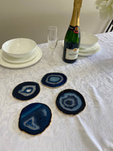 Load image into Gallery viewer, Set of 4 blue polished Agate Slice drink coasters with Gold Electroplating around the edges 11