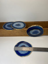 Load image into Gallery viewer, Set of 4 blue polished Agate Slice drink coasters with Gold Electroplating around the edges 17
