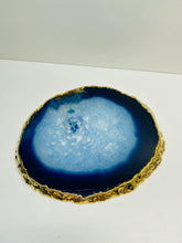 Load image into Gallery viewer, Set of 4 blue polished Agate Slice drink coasters with Gold Electroplating around the edges