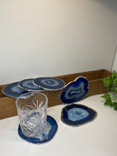 Load image into Gallery viewer, Set of 6 Blue polished Agate Slice drink coasters with Silver Electroplating around the edges 09