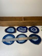 Load image into Gallery viewer, Set of 6 Blue polished Agate Slice drink coasters with Silver Electroplating around the edges 09