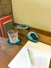 Load image into Gallery viewer, Teal polished Agate Slice drink coasters - set of 4 TCMD0005
