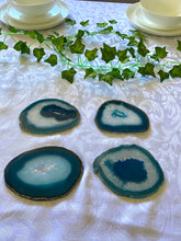 Load image into Gallery viewer, Teal polished Agate Slice drink coasters - set of 4 TCMD0005
