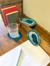 Load image into Gallery viewer, Teal polished Agate Slice drink coasters - set of 4 TCMD0005