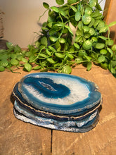 Load image into Gallery viewer, Teal polished Agate Slice drink coasters - set of 4 TCMD0005