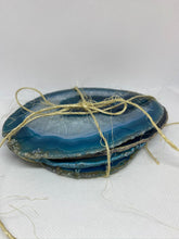 Load image into Gallery viewer, Teal polished Agate Slice drink coasters - set of 4 TCMD0005