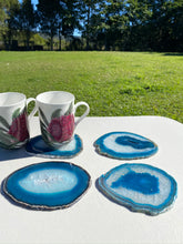 Load image into Gallery viewer, Teal polished Agate Slice drink coasters - set of 4 TCMD0005