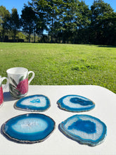 Load image into Gallery viewer, Teal polished Agate Slice drink coasters - set of 4 TCMD0005