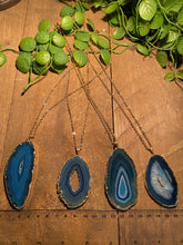 Load image into Gallery viewer, Blue Agate polished slice pendant with Gold Electroplating - necklace