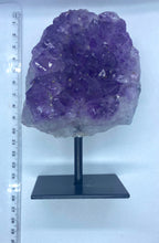 Load image into Gallery viewer, Natural Amethyst Crystal on black display stand - table piece