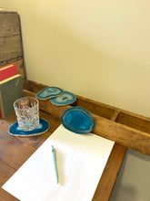 Load image into Gallery viewer, polished teal agate slice drink coasters - set of 4 TCMD0001