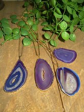 Load image into Gallery viewer, Purple Agate pendant with Gold Electroplating - necklace