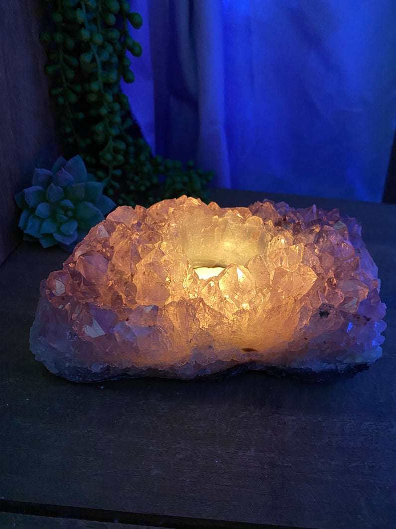 Amethyst Crystal tea light candle holder