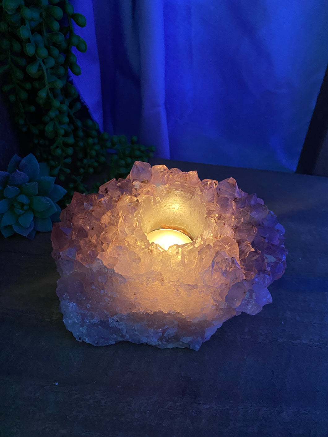 Amethyst Crystal tea light candle holder