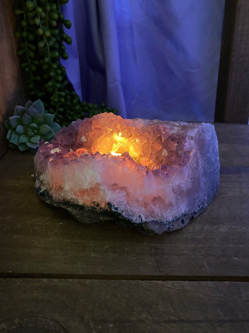 Amethyst Crystal tea light candle holder