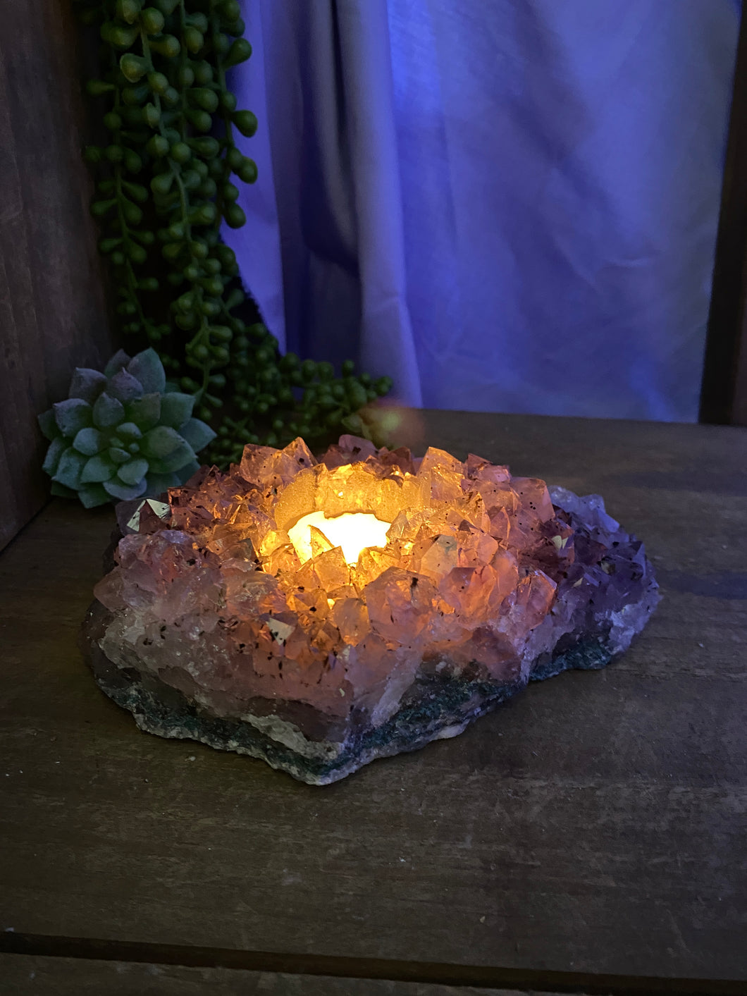 Amethyst Crystal tea light candle holder