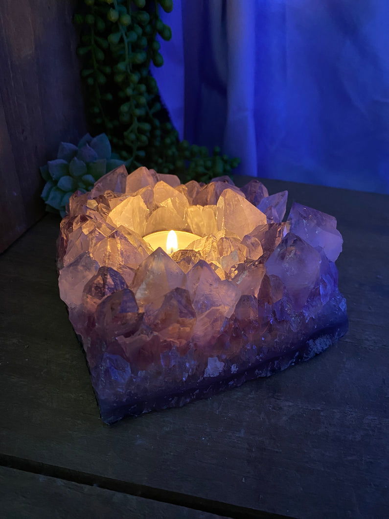 Amethyst Crystal tea light candle holder