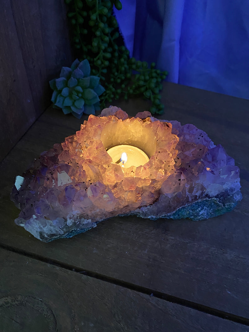 Amethyst Crystal tea light candle holder