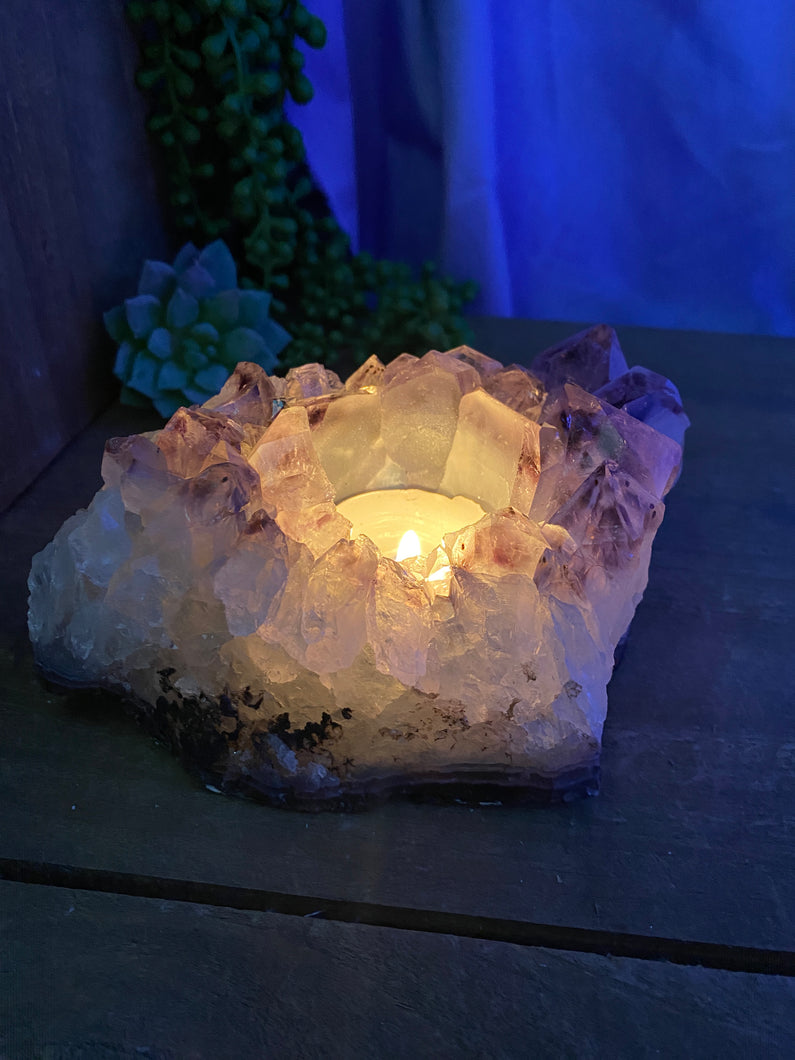 Amethyst Crystal tea light candle holder