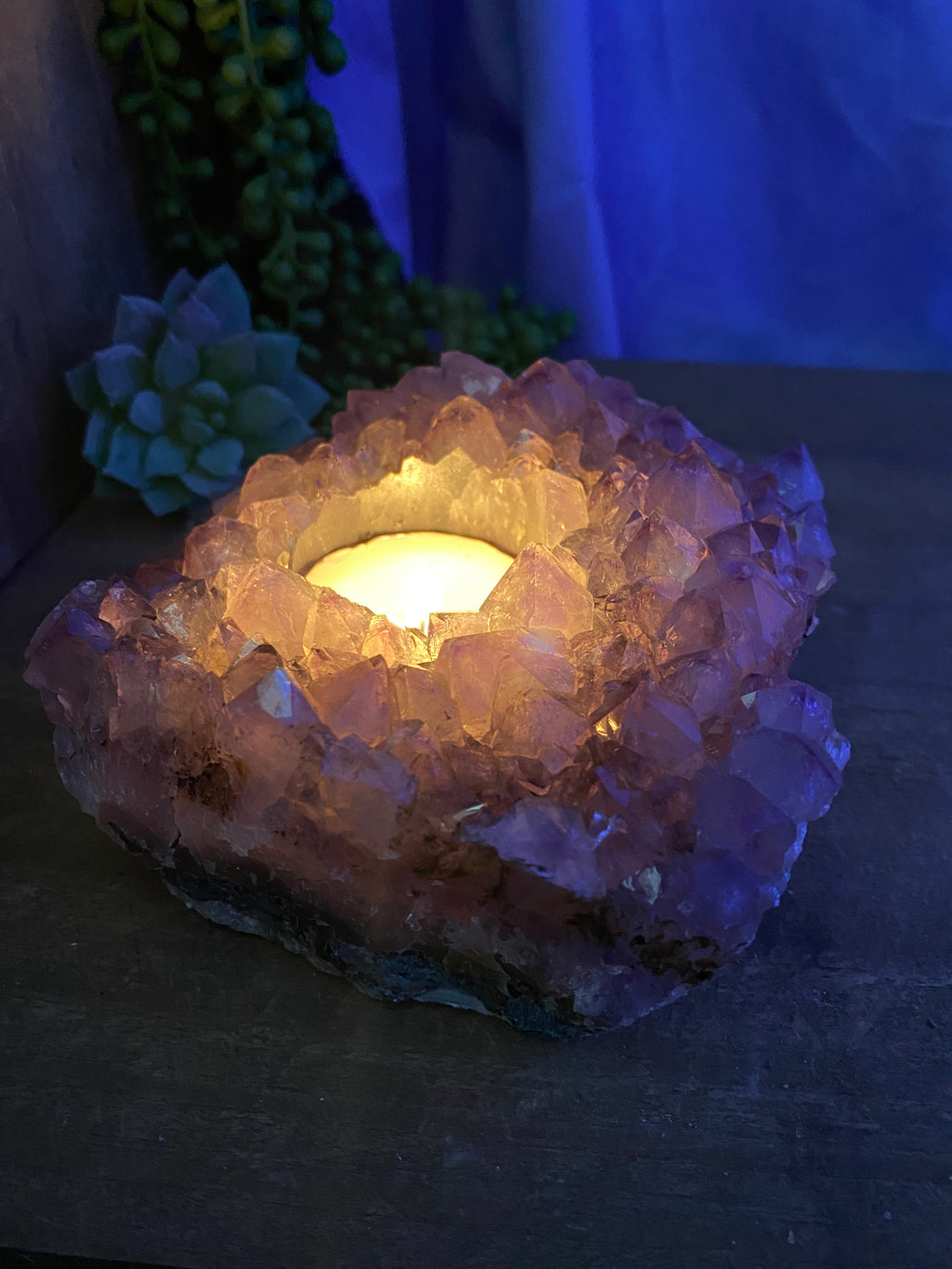 Amethyst Crystal tea light candle holder