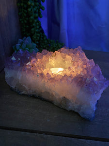 Amethyst Crystal tea light candle holder