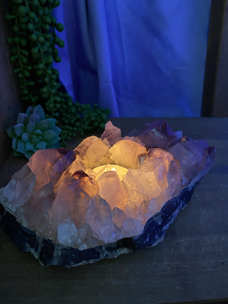 Amethyst Crystal tea light candle holder