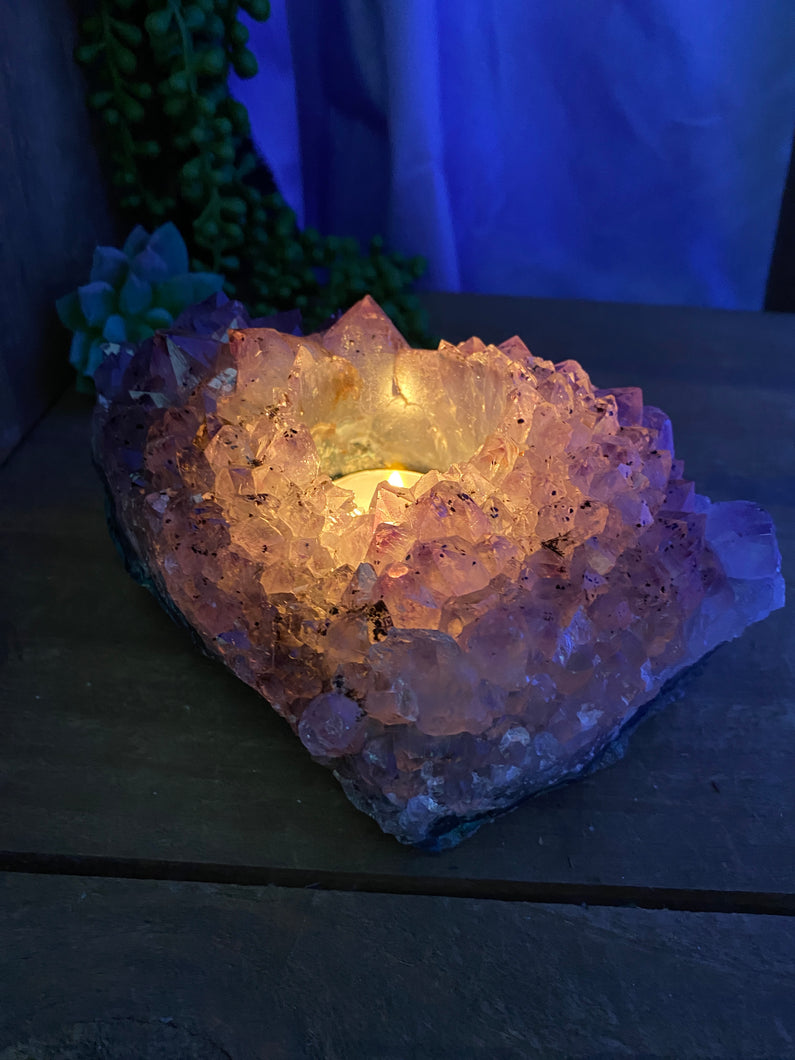 Amethyst Crystal tea light candle holder