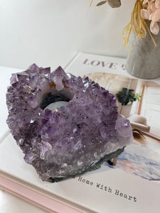 Amethyst Crystal tea light candle holder