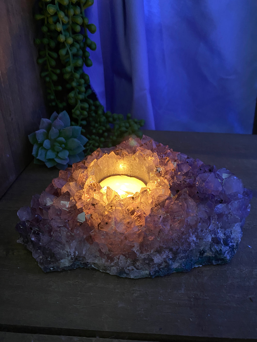 Amethyst Crystal tea light candle holder