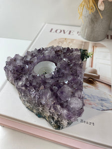 Amethyst Crystal tea light candle holder