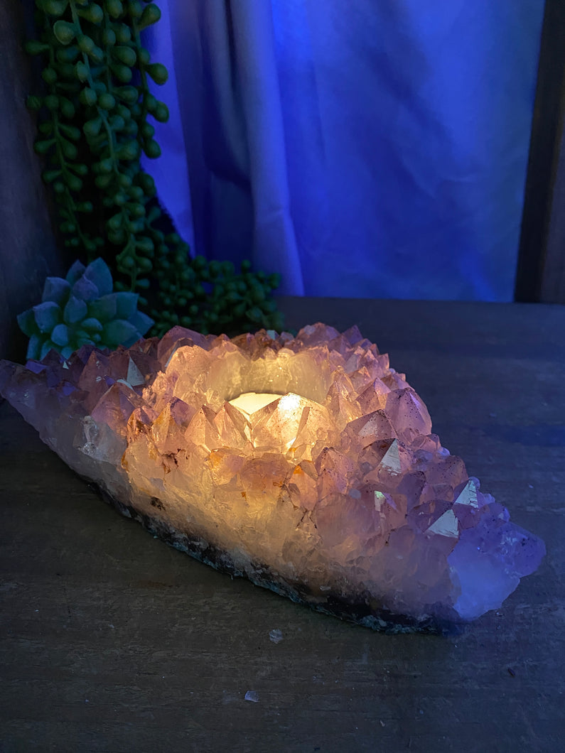 Amethyst Crystal tea light candle holder