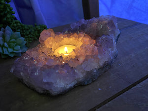 Amethyst Crystal tea light candle holder