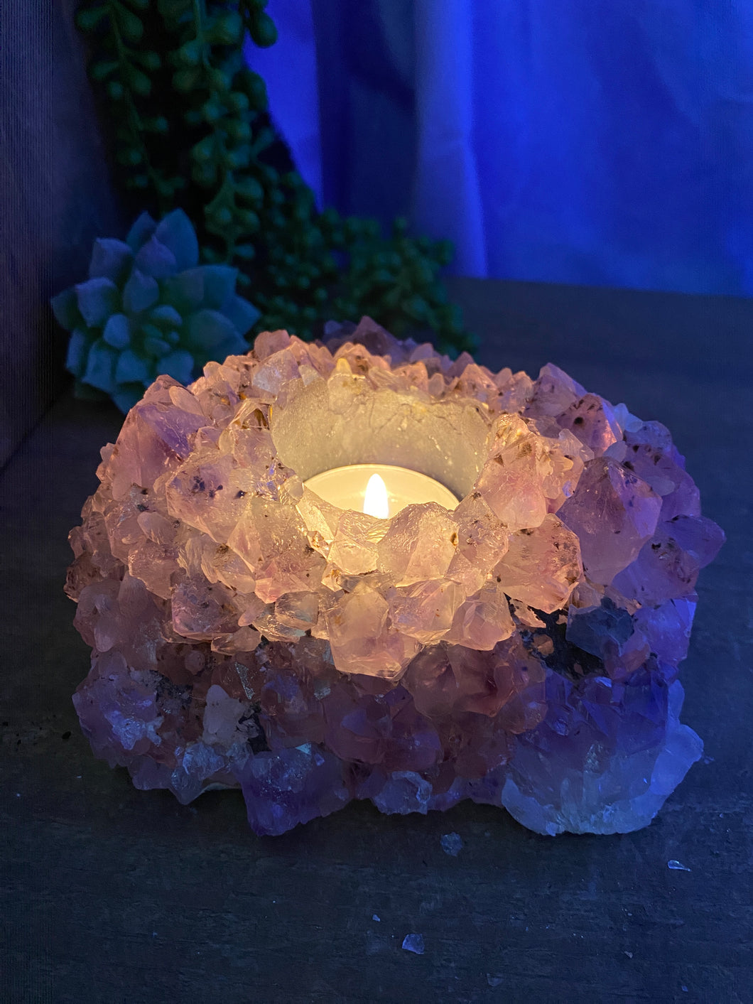 Amethyst Crystal tea light candle holder