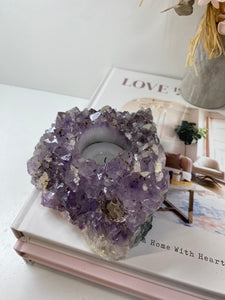 Amethyst Crystal tea light candle holder