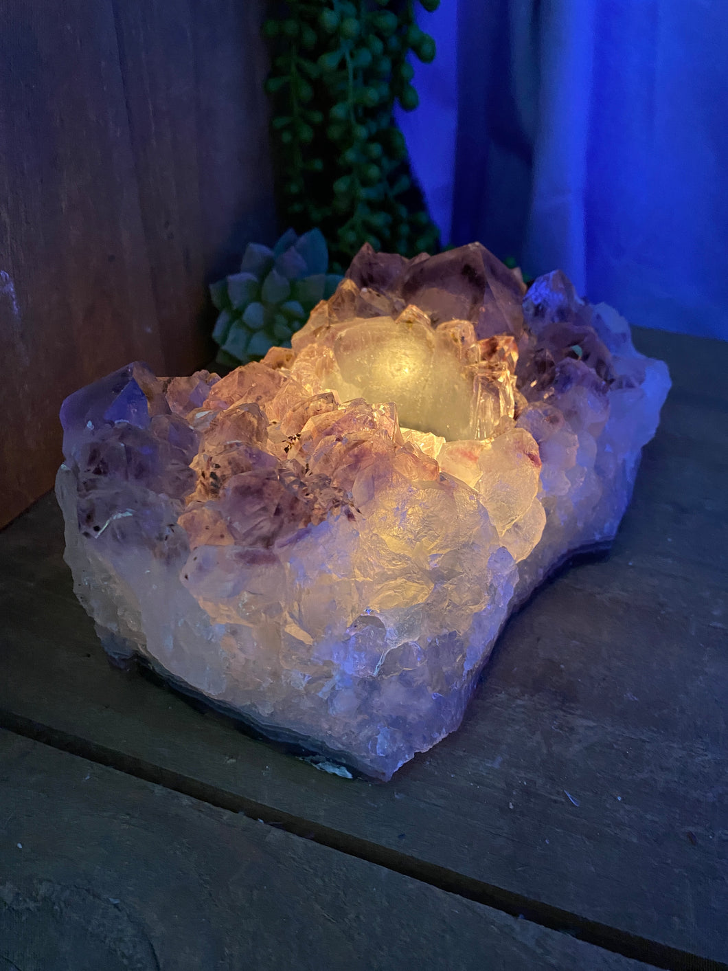 Amethyst Crystal tea light candle holder